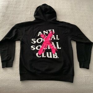 Mens Anti-Social black & pink pullover hoodie in size M